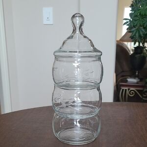 Princess House Etched 3 Tier Glass Stacking Set With Lid